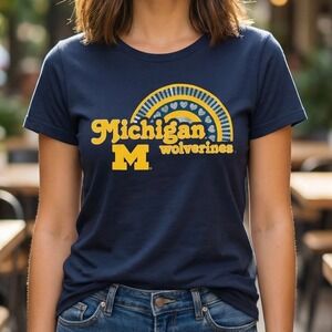 Rivalry Threads Michigan Wolverines Navy Blue V-Neck Graphic T-Shirt Kids NEW